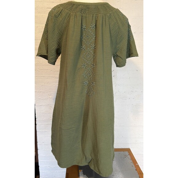 Boho Cottagecore Peasant Lucky Brand A-Line Dress Olive Green M - Picture 6 of 9